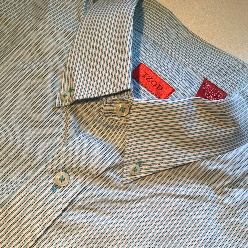 IZOD Men's Blue and White Striped Long Sleeve Shirt 100% Cotton 2XL